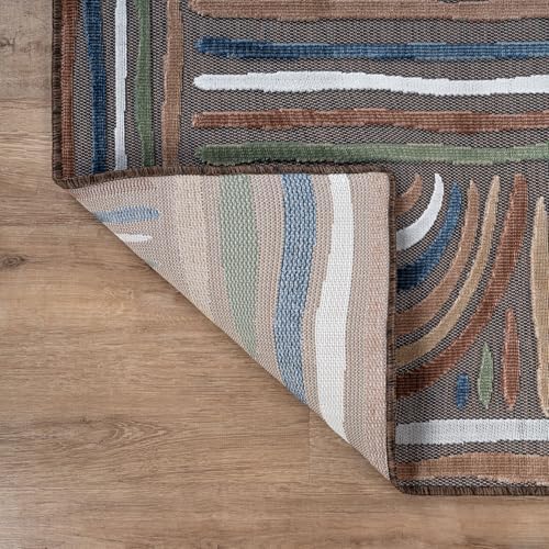 CAMILSON Indoor Outdoor Rug, Brown 8x10 Geometric Arch Striped Area Rugs for ...