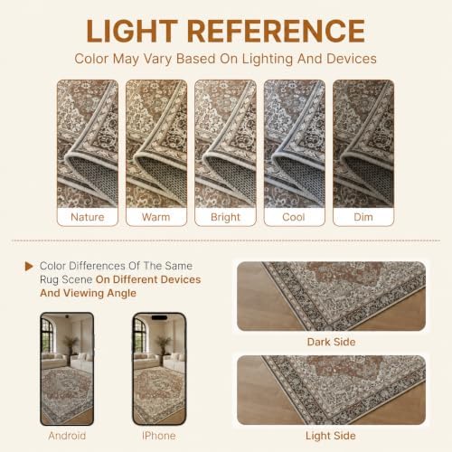 5x7 Area Rug for Living Room Vintage Neutral Washable Rugs