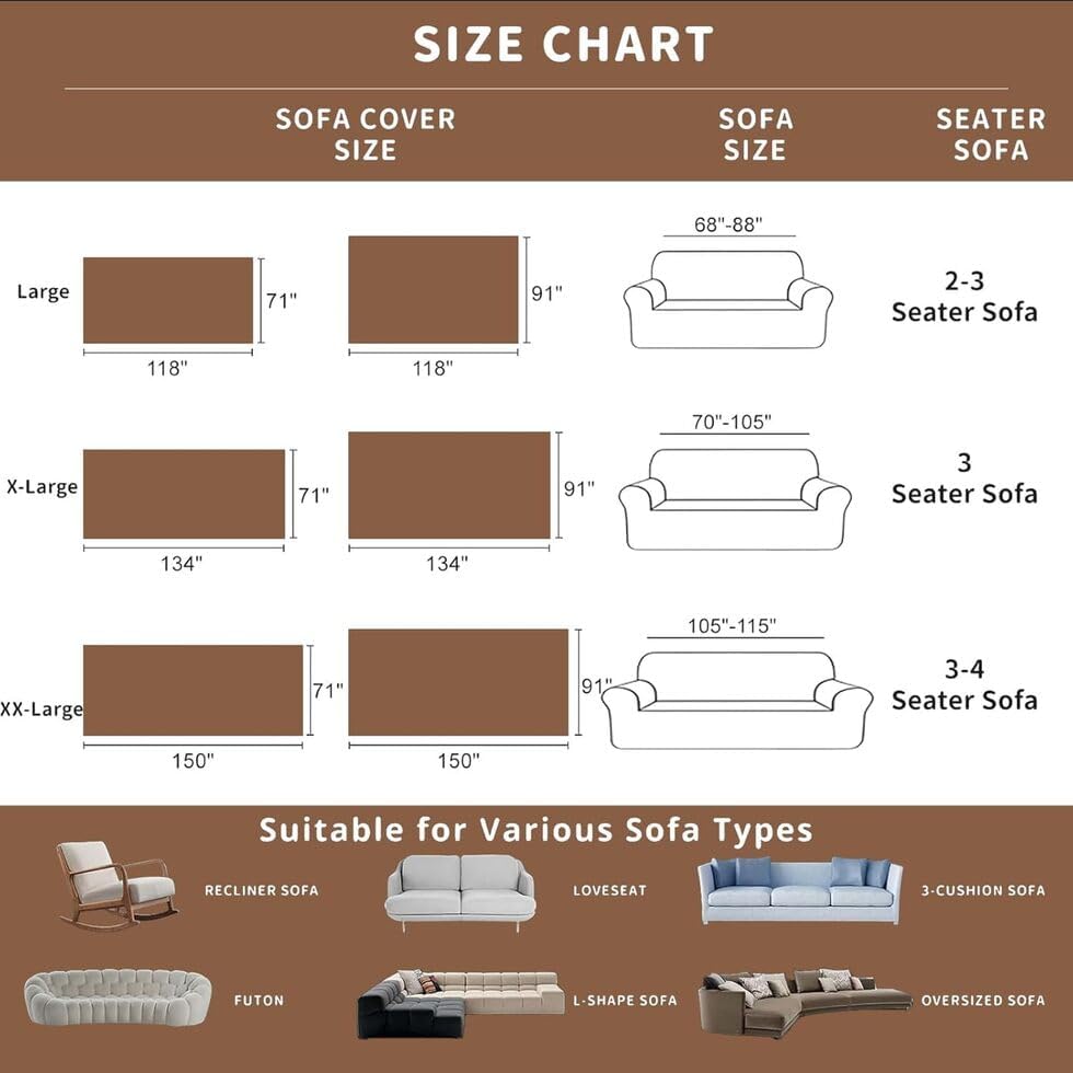 ROOMLIFE Thicked Striped Boho Khaki Couch Cover for 2-3 Cushion Sofa, Fuzzy P...