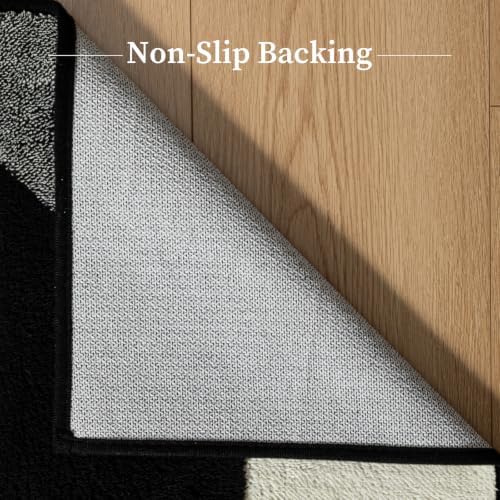 YIHOUSE 8x10 Black and White Modern Geometric Patchwork Washable Area Rug