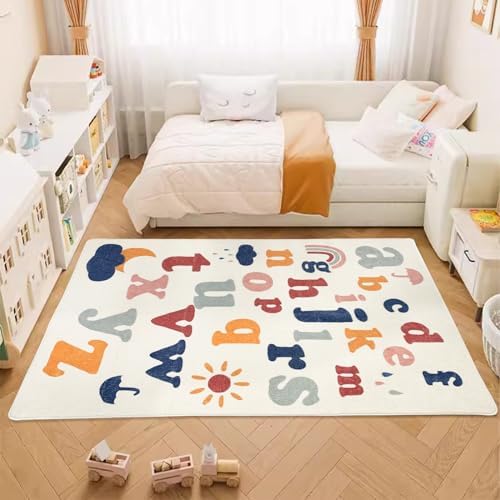 ABREEZE Play Mat, Faux Wool Kids Play Area Rugs 4' x 5.3' Non-Slip Ch...