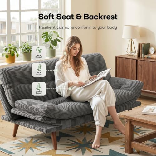 Marsail 66.02" Futon Sofa Bed, Small Convertible Sleeper Couch, Grey