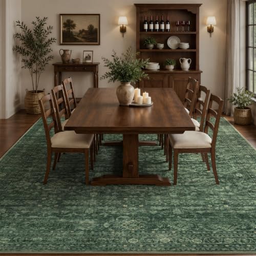 Green Area Rug 8x10 for Living Room Bedroom, Washable Non-Slip Rug