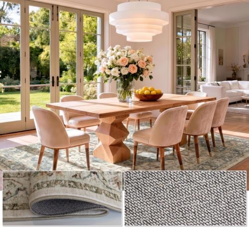 ALAISE Area Rug 8x10 Ivory/Sage – Washable Vintage Boho, Ultra-Soft