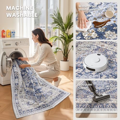 zesthome 9x12 Area Rugs for Living Room,Large Washable Rug,Blue