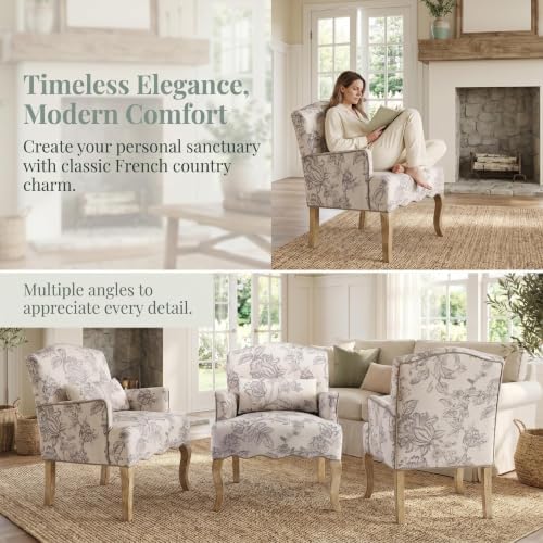 Shunzhi Floral Accent Chairs Set of 2 Farmhouse Upholstered Armchair Linen Re...