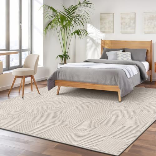 Pauwer 8x10 Area Rugs for Living Room, Modern Non Slip Washable Rug, Beige
