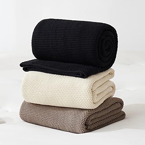 Longhui bedding Black Cotton Cable Knit Throw Blanket for Couch Sofa Chair Be...