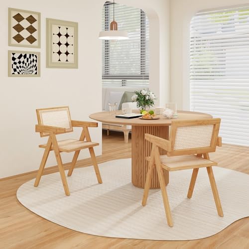 GIANTEX Rattan Dining Chairs Set of 4, Boho Cane Living Room Chairs, Max Load...