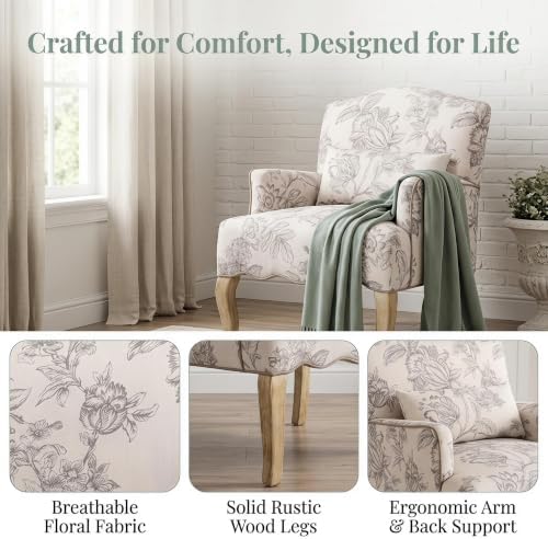 Shunzhi Floral Accent Chairs Set of 2 Farmhouse Upholstered Armchair Linen Re...