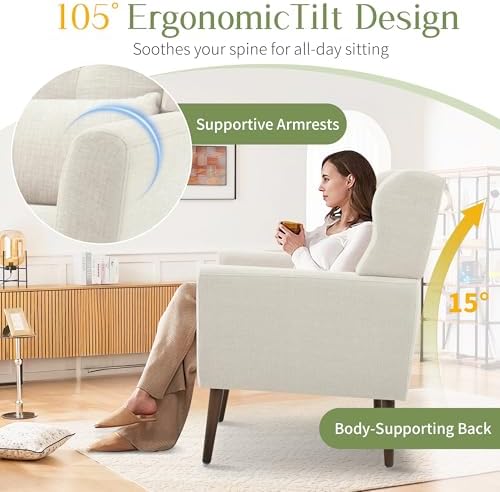 cinkehome Accent Arm Chairs for Living Room, Chenille Upholstered Mordern Arm...