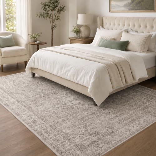 5x7 Area Rug for Living Room, Washable Waterproof Boho, Grey