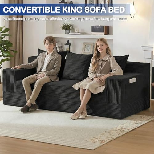 2 in 1 Convertible Boneless Couch Bed, Corduroy futon Sofa Bed, Compression F...