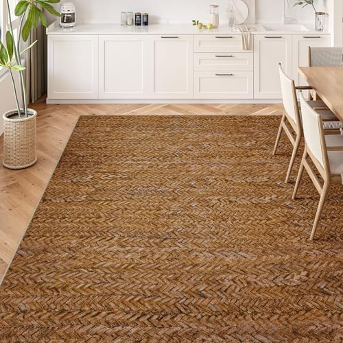 Eleisa Modern Vintage 5x7 Herringbone Chevron Area Rug for Living Room, Brown...