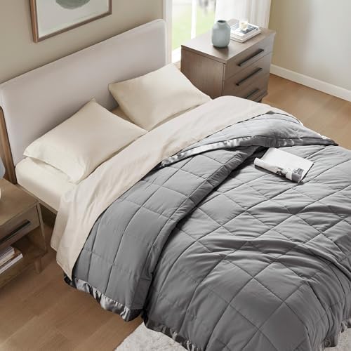 Madison Park Down Alternative King Blanket for Bed, Satin Trim, Charcoal