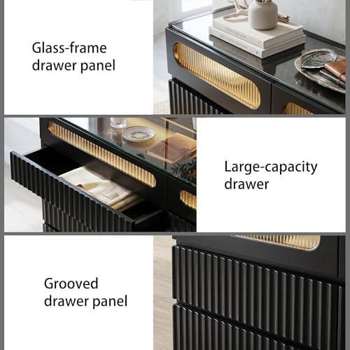 senlin Fluted 8 Drawer Dresser,Modern Chest of Drawers,Black