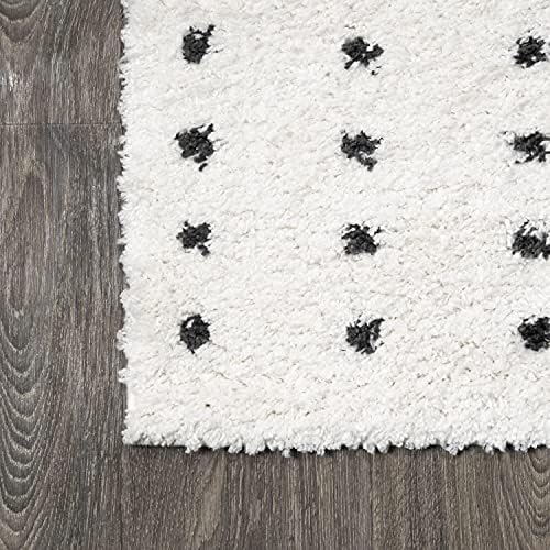 JONATHAN Y Pele Modern Geometric Dot Shag White/Gray Indoor Area Rug, 5x8, Bo...