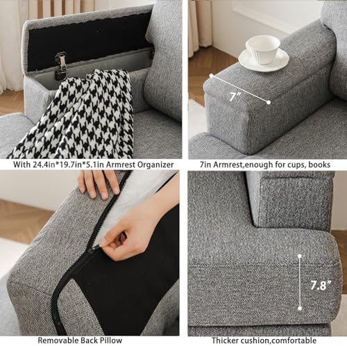 Rexulqo Oversized Accent Chair with Armrest Organizer,Chenille,Dark Gray