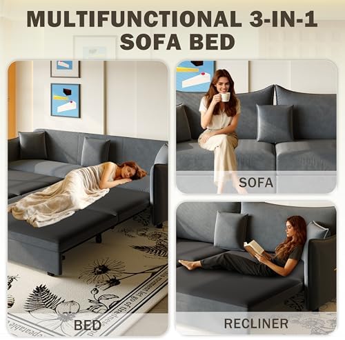 KEIKI 81.9" 3-in-1 Convertible Sofa Bed, Modern Velvet Sleeper Couch wit...