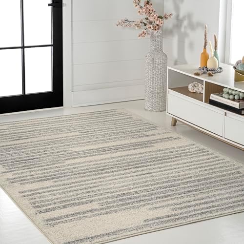 JONATHAN Y Khalil Modern Berber Stripe Cream/Gray Indoor Area Rug, 8x10, Cont...