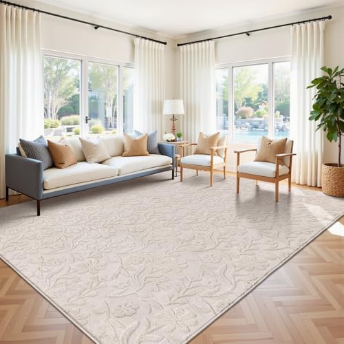 Vaukki 8x10 Area Rug for Living Room, Beige Throw Carpet for Bedroom