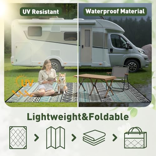 MontVoo Outdoor Rug Carpet 8x10 Waterproof-Patio Rug Mat Reversible RV Campin...