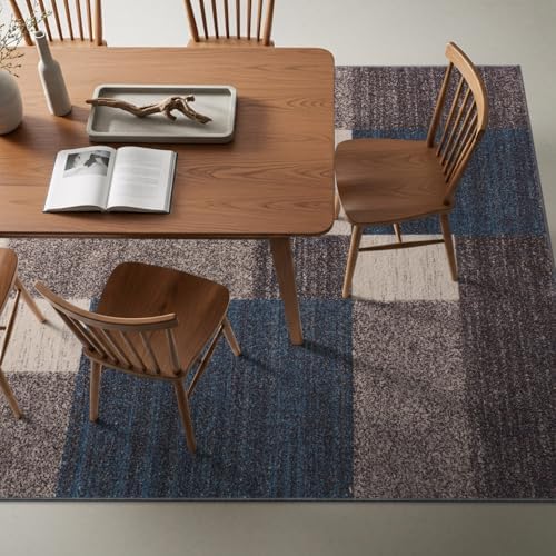 Rugshop Geometric Boxes Non-Slip Contemporary Area Rug Blue 6'6" x 9...