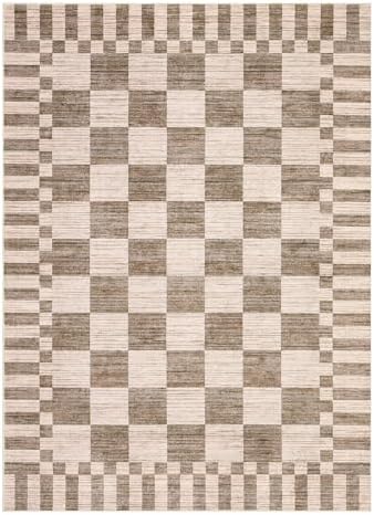 GarveeHome Brown Checkered Rug 5x7 Area Rugs Washable Living Room 5x7 Rug