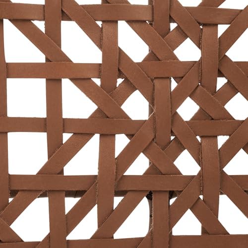 SAFAVIEH Home Collection Munro Natural Teak Wood/Light Honey Leather Woven Ac...