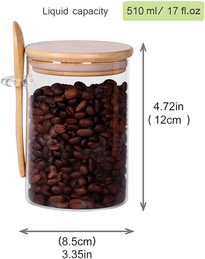 Glass Jars with Bamboo Lids and Spoon Set of 6, 17 OZ Coffee Sugar Container - Image 2