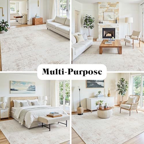 10x14 Area Rug for Living Room Bedroom: Non-Slip Modern Beige White