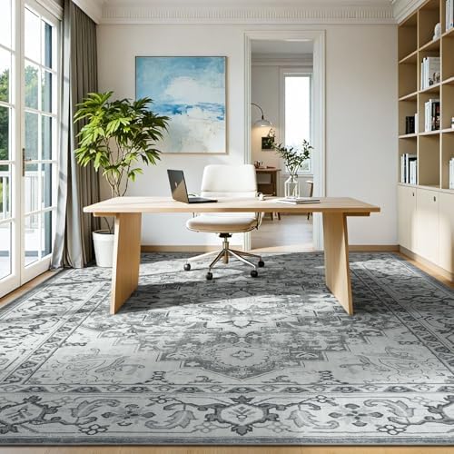 Lessymo Area Rugs 7x10 for Living Room, Washable Rugs Non-Slip, Grey White