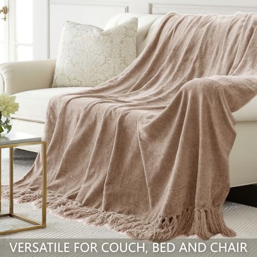 Chenille Throw Blanket for Couch 50" x 60", Taupe