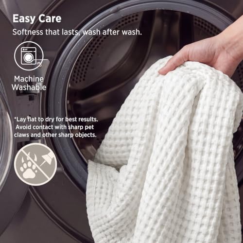 Bedsure Cooling Waffle Blanket for Hot Sleepers, Ivory, Queen, 90"x90"