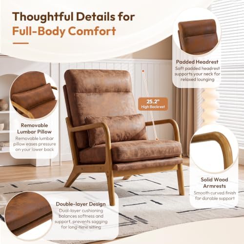 Bonnlo High Back Microfiber Rustic Accent Chairs Set of 2, Upholstered Mid Ce...