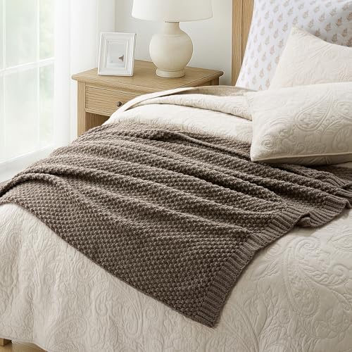 EVERGRACEHOME Chunky Chenille Knit Throw Blanket, 50 x 60, Mocha Brown