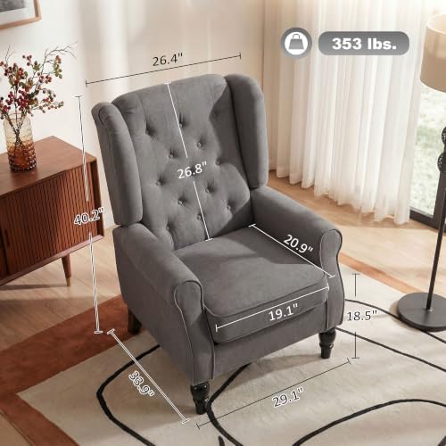 HOMCOM Comfy Accent Chair for Living Room, Wingback Armchair, Dark Gray