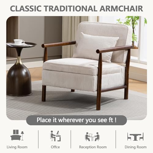 HRVEOCEI White Accent Chair with Storage, Mid Century Modern Arm Side Chair f...