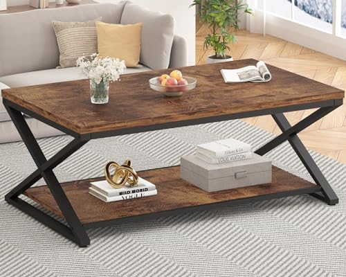 HSH 47" Rectangle Coffee Table with Storage for Living Room, Rustic Brown