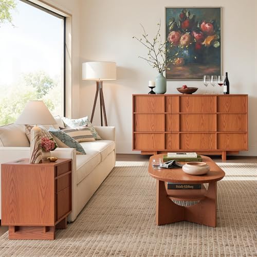 55" Wide 9 Drawer Dresser and Nightstand Set 3 Piece, Cherry