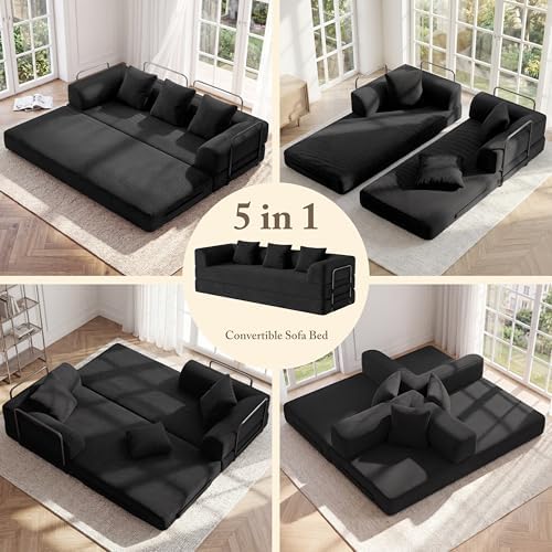 89" Convertible Futon Sofa Bed, Boneless Couch for Living Room, 3 Seater