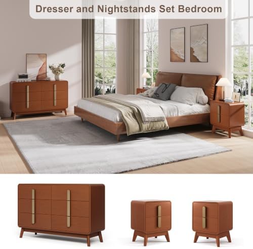 JOINICE Mid Century Modern Dresser and Nightstand Sets for Bedroom, Cherry