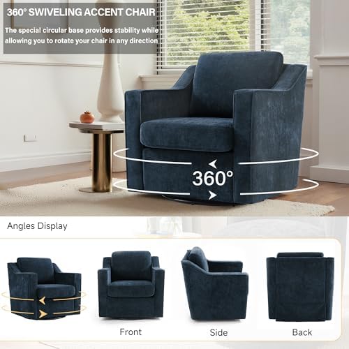 Swivel Accent Chairs Set of 2, Chenille Armchair with Lumbar, Navy