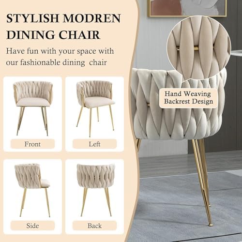 NIOIIKIT Modern Velvet Dining Chairs Set of 2 Hand Weaving Accent Chairs Livi...