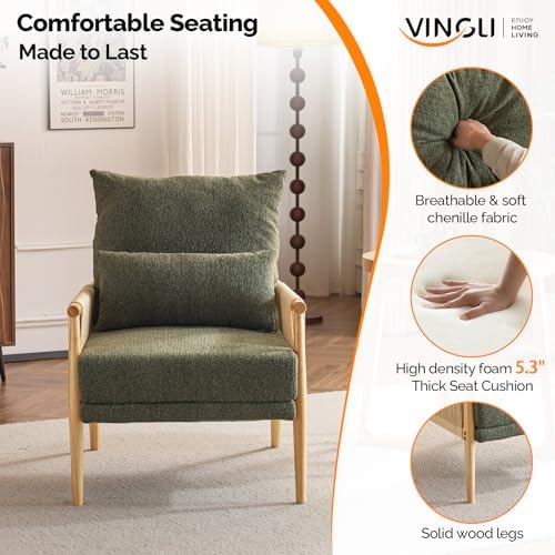 VINGLI Boho Braid Accent Armchair,Mid-Century Modern Chiar with Solid Wooden ...