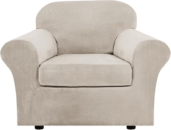 H.VERSAILTEX Rich Velvet Stretch 2 Piece Cover Chair Slipcover Sofa Cover by HVERSAILTEX