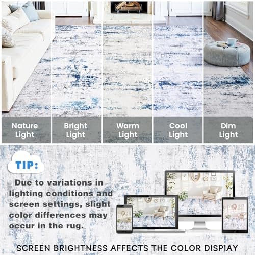 10x14 Area Rugs for Living Room Large Washable Rug White Gray Blue