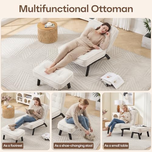 ANJ 3-Position Adjustable Accent Floor Chair with Ottoman, Ergonomic Stable L...
