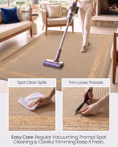 DEXI Woven Jute Rug 5x8, Indoor Outdoor Farmhouse Area Rugs for Living Room