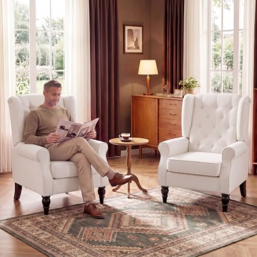 HOMCOM Comfy Accent Chair for Living Room, Wingback Armchair, Cream White